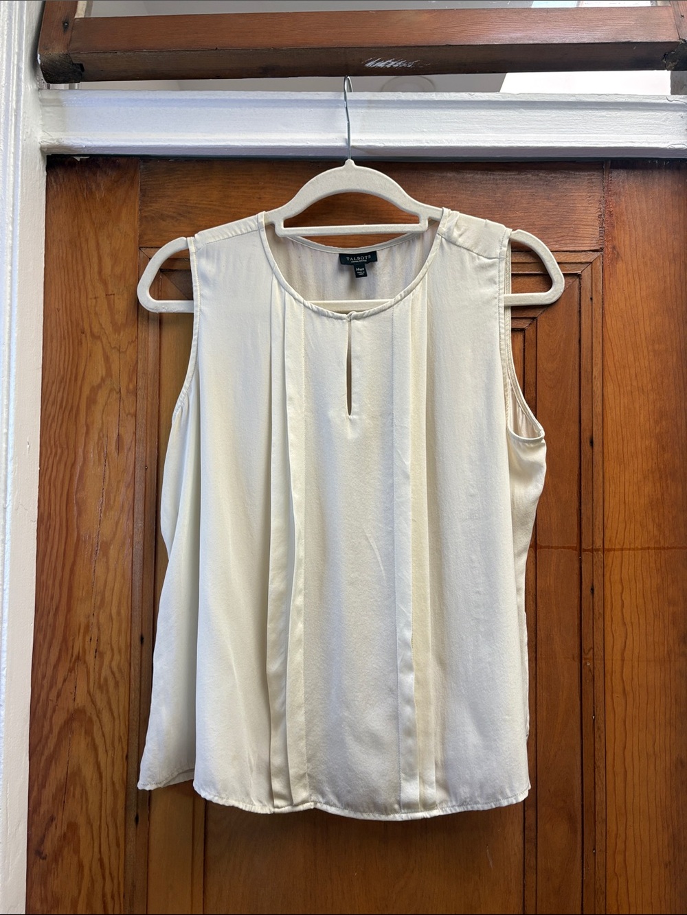 Talbots Ivory Pleated Keyhole Sleeveless Blouse 14PW